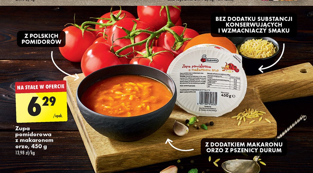 Zupa pomidorowa z makaronem orzo Biedronka promocja