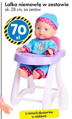 Lalka niemowlę w zestawie ok. 28 cm z 5 różnymi akcesoriami promocja w Tedi