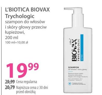 Szampon L'BIOTICA BIOVAX Trychologic do włosów i skóry głowy przeciw łupieżowi 200 ml promocja w Hebe