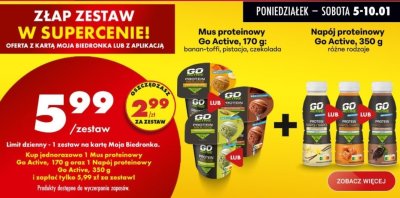 Zestaw: mus proteinowy + napój proteinowy, różne rodzaje promocja w Biedronka