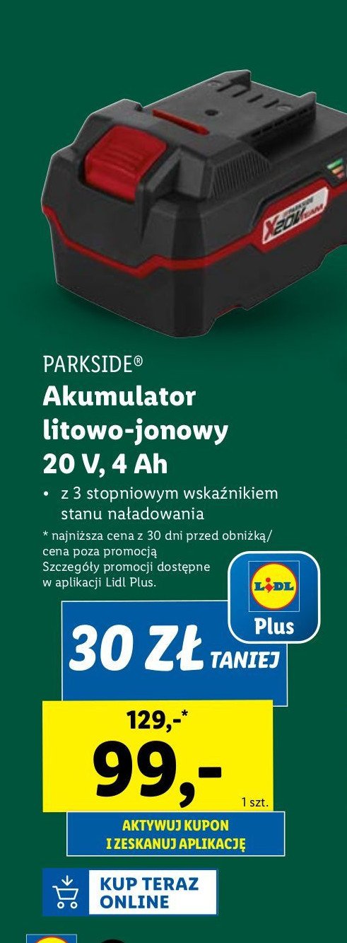 Akumulator litowo-jonowy 20v 4ah Parkside promocja