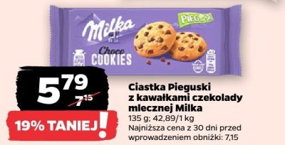 Ciastka Pieguski z kawałkami czekolady mlecznej promocja w Netto