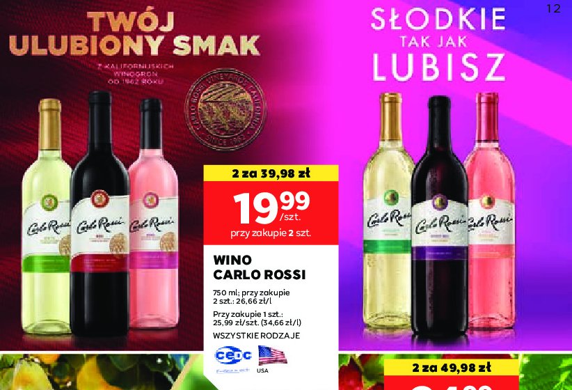 Wino Carlo rossi sweet red promocja