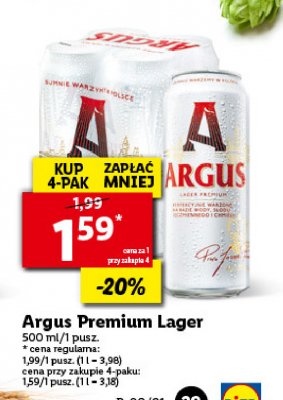 Piwo Argus premium lager promocja
