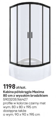 Kabina prysznicowa półokrągła Maxima 80 cm z wysokim brodzikiem promocja w Castorama