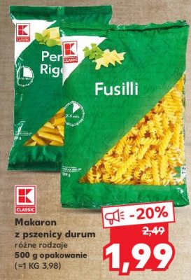 Makaron penne rigate K-classic promocja