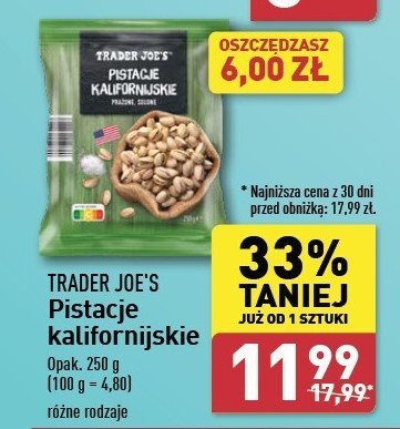 Pistacje kalifornijskie Trader joe's promocja