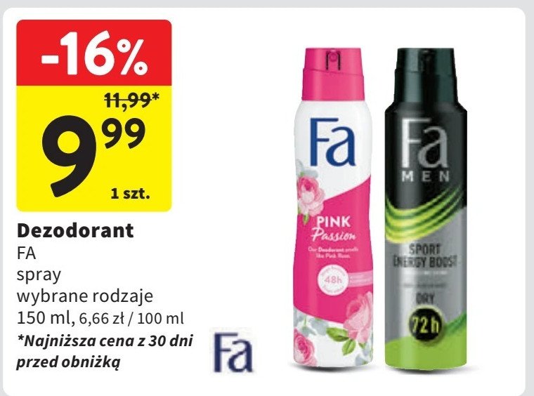 Dezodorant Fa men sport energy boost promocja w Intermarche