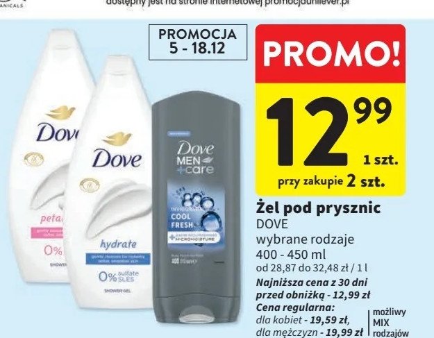 Żel pod prysznic cool fresh Dove men+care promocja w Intermarche