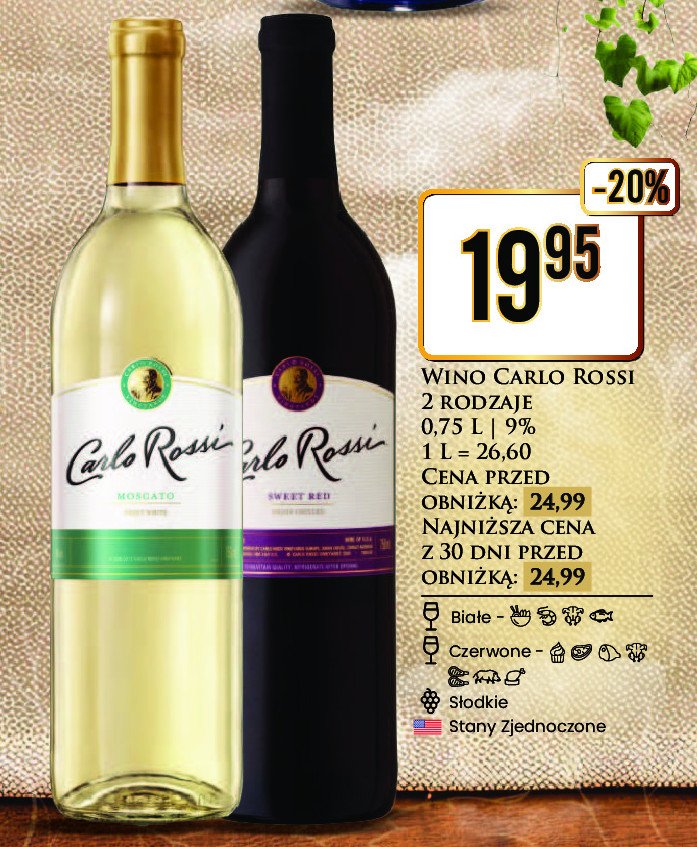 Wino Carlo rossi sweet red promocja w Dino