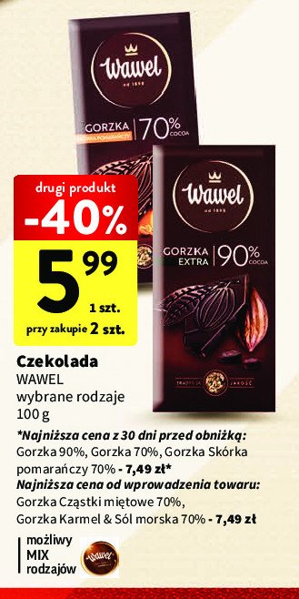 Czekolada gorzka 70% karmel i sól morska Wawel premium promocja