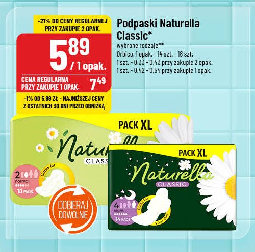 Podpaski higieniczne normal camomile Naturella classic promocja