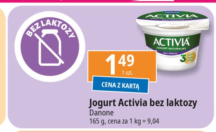 Jogurt naturalny bez laktozy Danone activia promocja w Leclerc