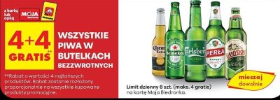 Piwo wszystkie rodzaje 4+4 GRATIS promocja w Biedronka