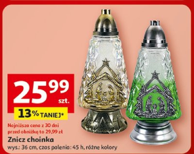 Znicz choinka wys.: 36 cm czas palenia: 45 h, różne kolory Auchan promocja w Auchan