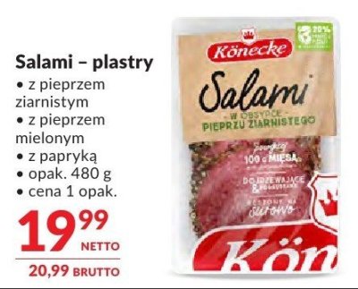 Salami - plastry z pieprzem ziarnistym, z pieprzem mielonym, papryka promocja w Makro