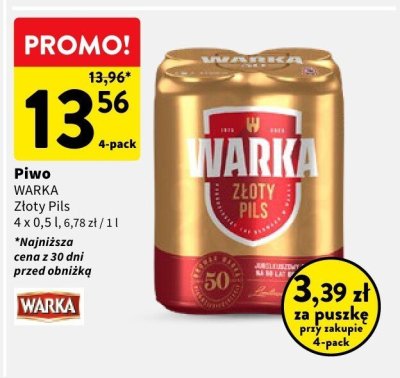 Piwo WARKA Złoty Pils promocja w Intermarche