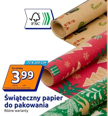 Świąteczny papier do pakowania 70x300 cm promocja w Action