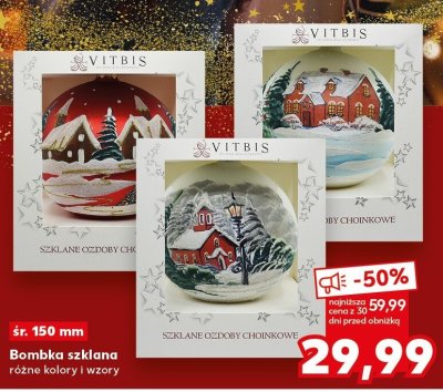 Bombka szklana VITBIS różne kolory i wzory śr. 150 mm promocja w Kaufland
