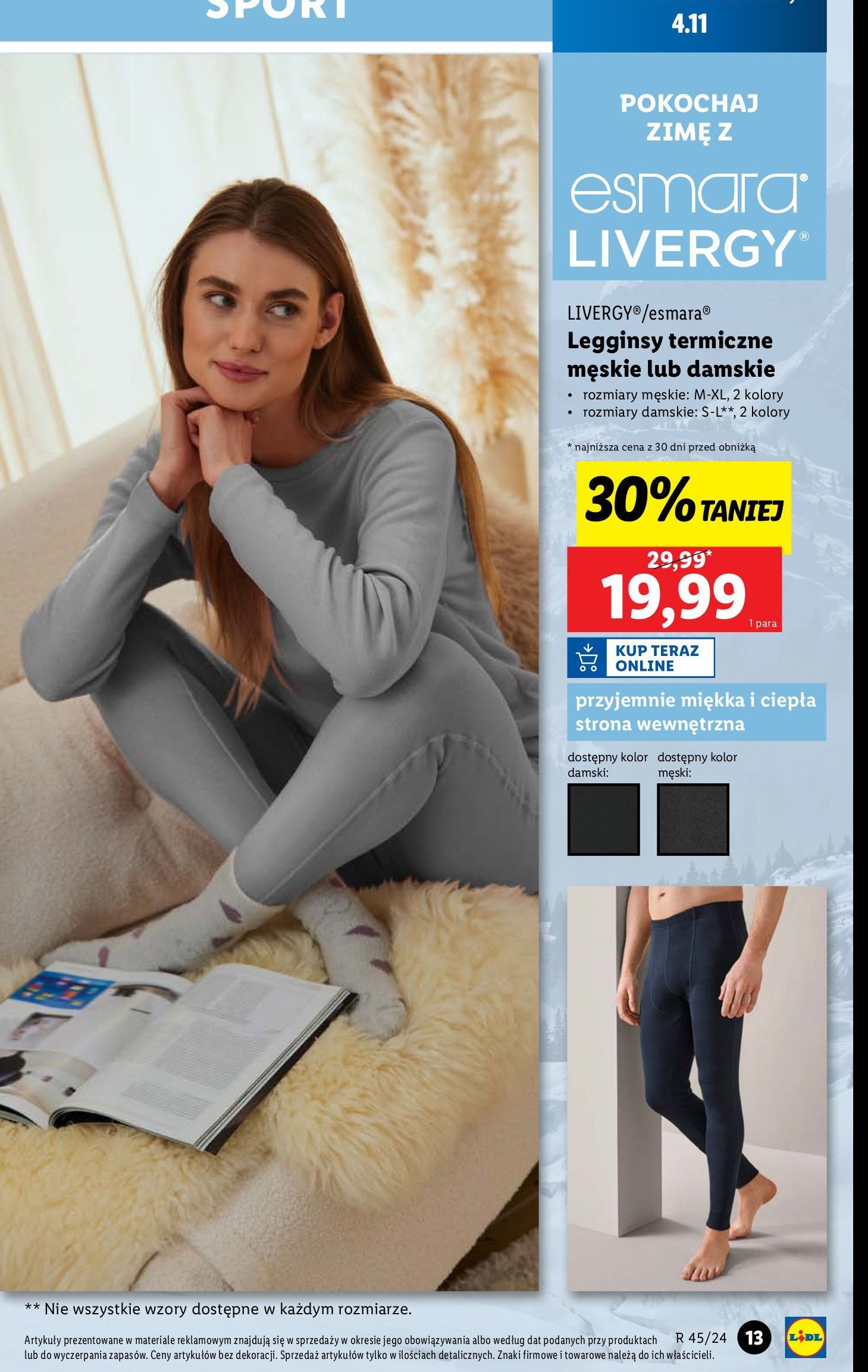 Legginsy termiczne męskie Esmara promocja