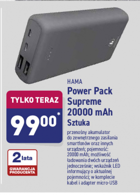 Powerbank power pack x20 20000 mah Hama promocja