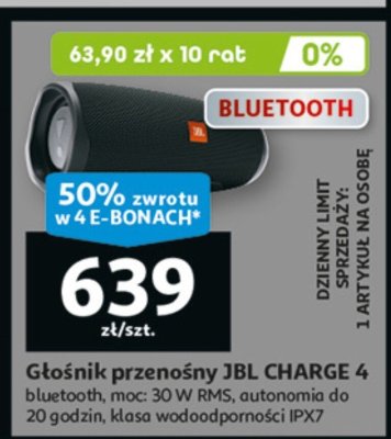 Głośnik przenośny JBL CHARGE 4 promocja w Auchan