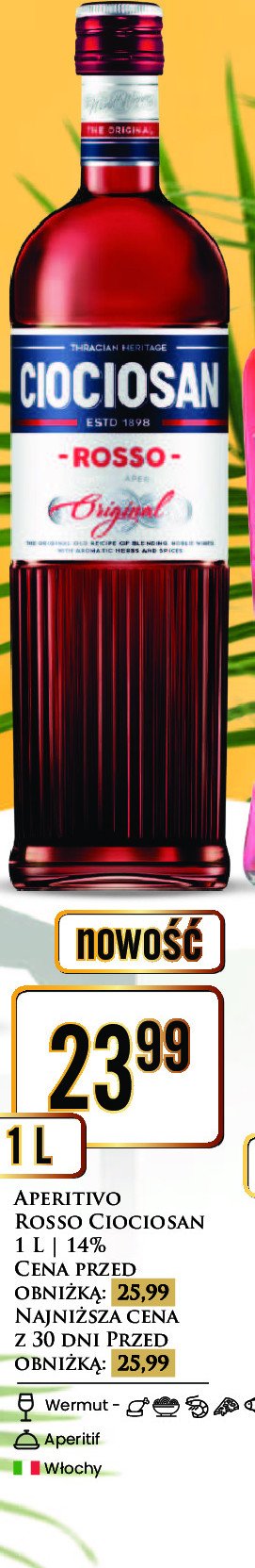 Vermouth CIOCIOSAN ROSSO promocja