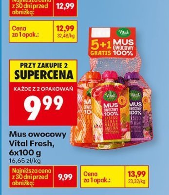 Mus owocowy Vital Fresh 6x100g promocja w Biedronka