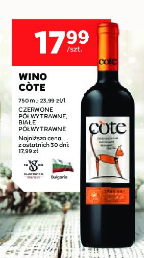 Wino Cote red semi-dry promocja w Stokrotka