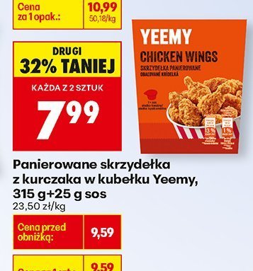 Panierowane skrzydełka z kurczaka w kubełku Yeemy, 315 g+25 g sos promocja w Biedronka