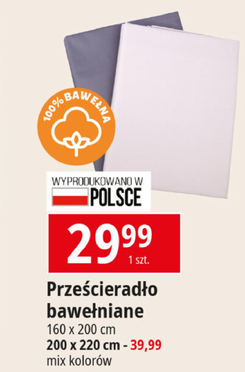 Prześcieradło bawełniane 200 x 220 cm promocja