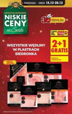 Wędliny w plastrach wszystkie rodzaje 2+1 GRATIS promocja w Biedronka