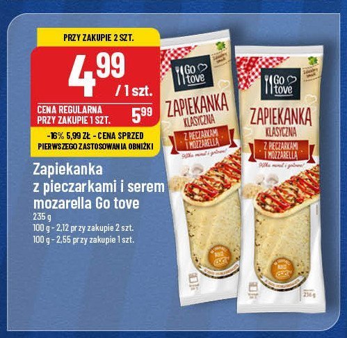 Zapiekanka z pieczarkami i serem mozzarella Gotove promocja