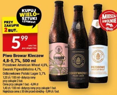 Piwo Browar Kleczew 4,8-5,7%, 500 ml promocja w Twój Market