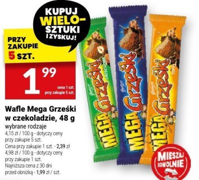 Wafle Mega Grzeski w czekoladzie, 48 g promocja w Twój Market