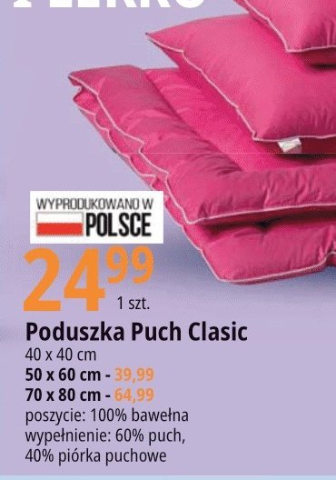 Poduszka puch 40 x 40 cm promocja