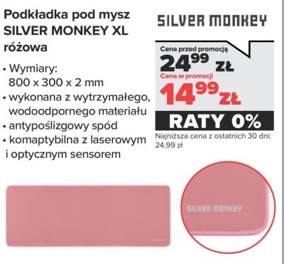 Podkładka pod mysz SILVER MONKEY XL różowa promocja w NEONET
