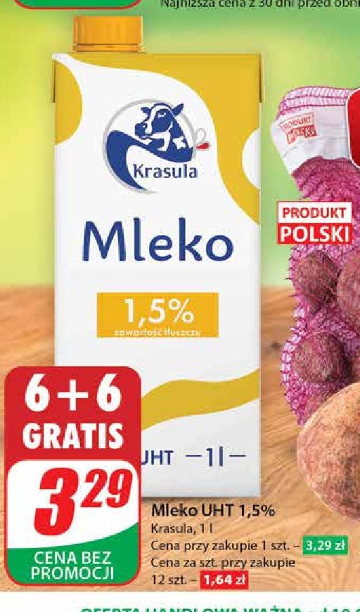 Mleko 1.5% Hula krasula promocja w Dino