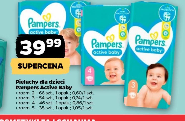 Pieluszki dla dzieci 2 Pampers active baby promocja w Netto