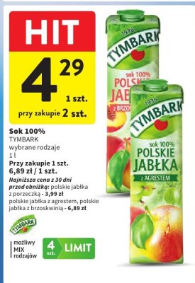 Sok 100% polskie jabłka Tymbark promocja w Intermarche