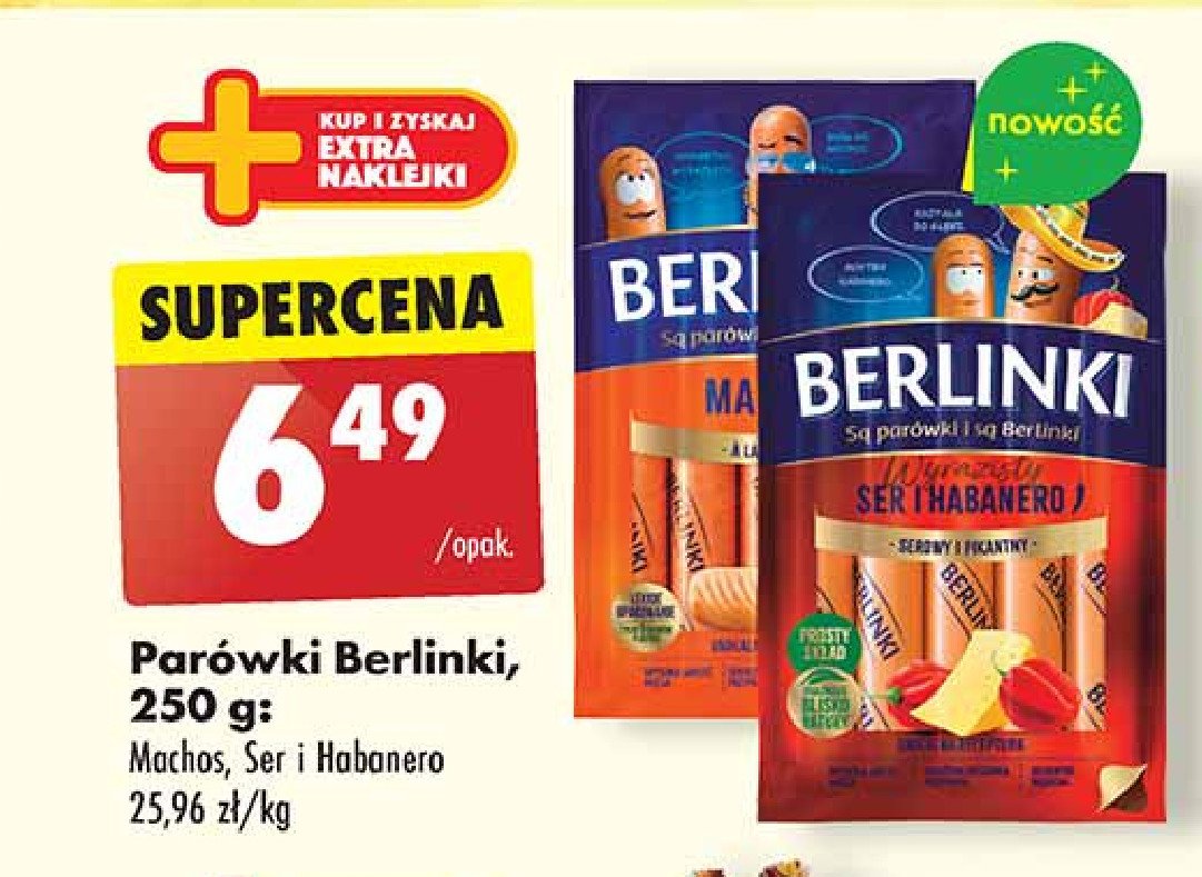 Parówki ser i habanero Morliny berlinki promocja w Biedronka