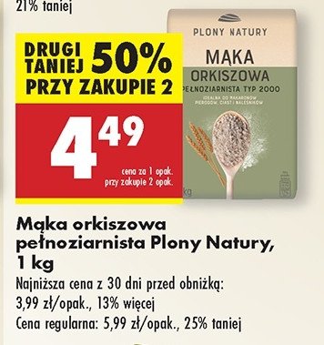 Mąka orkiszowa pełnoziarnista tym 2000 Plony natury promocja w Biedronka