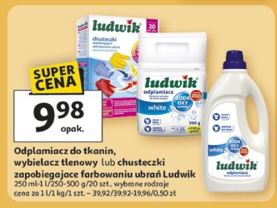 Odplamiacz do tkanin, wybielacz tlenowy lub chusteczki zapobiegające farbowaniu ubrań Ludwik promocja w Auchan