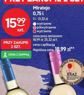 Wino Miratejo wytrawne promocja w Żabka