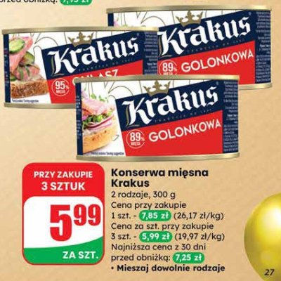 Konserwa mięsna Krakus 2 rodzaje promocja w Dino