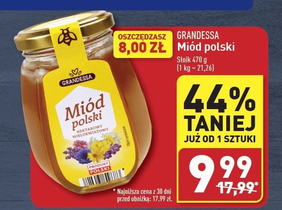 Miód wielokwiatowy GRANDESSA promocja w Aldi