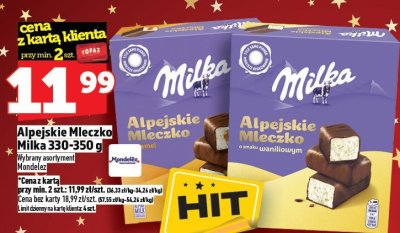 Czekolada Alpejskie Mleczko Milka 330-350g promocja w TOPAZ