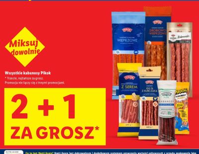 Kabanosy wszystkie rodzaje, 2+1 za grosz promocja w Lidl