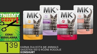 Karma dla kota MK ANIMALS saszetka 100 g różne rodzaje KONSHURT promocja w Wafelek