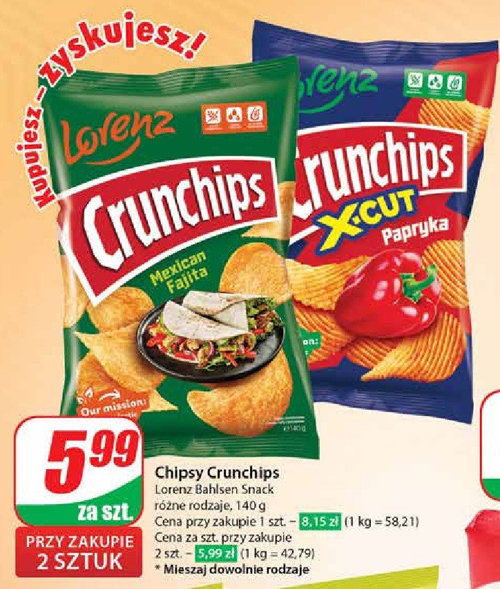 Chipsy paprykowe Crunchips x-cut Crunchips lorenz promocja w Dino